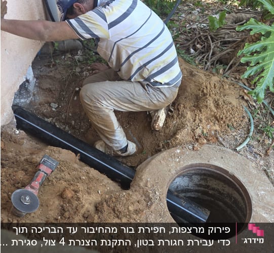אדם עובד על תיקון צנרת ליד קיר חיצוני